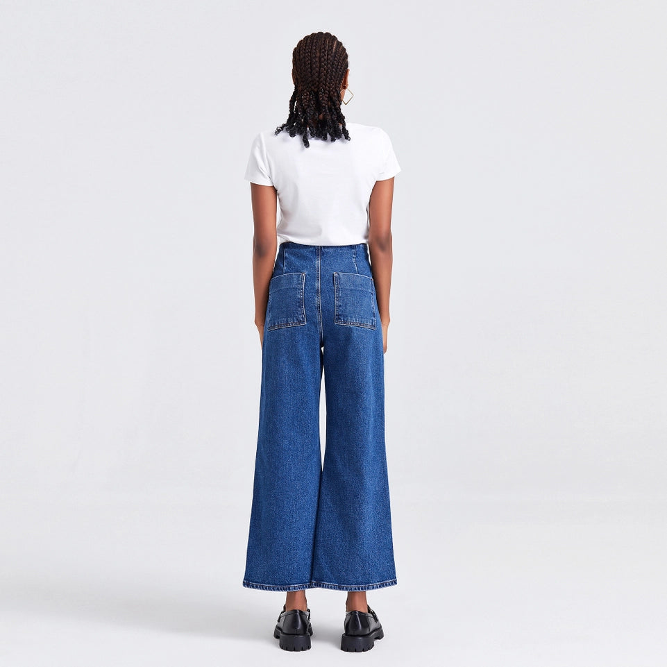 Super High Rise Wide Leg Jeans(Button Fly) DARK BLUE-Jeans-BAYEAS-24-DARK BLUE-Urbanheer