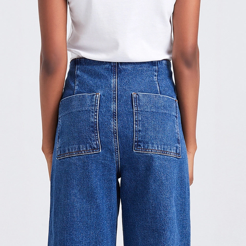 Super High Rise Wide Leg Jeans(Button Fly) DARK BLUE-Jeans-BAYEAS-24-DARK BLUE-Urbanheer