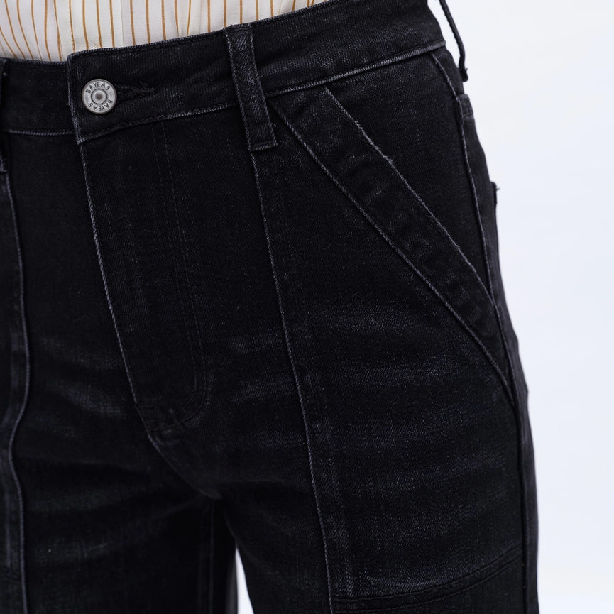 Super High Rise Wide Leg Jeans(Finished Hem,Slit) BLACK-Jeans-BAYEAS-26-BLACK-Urbanheer