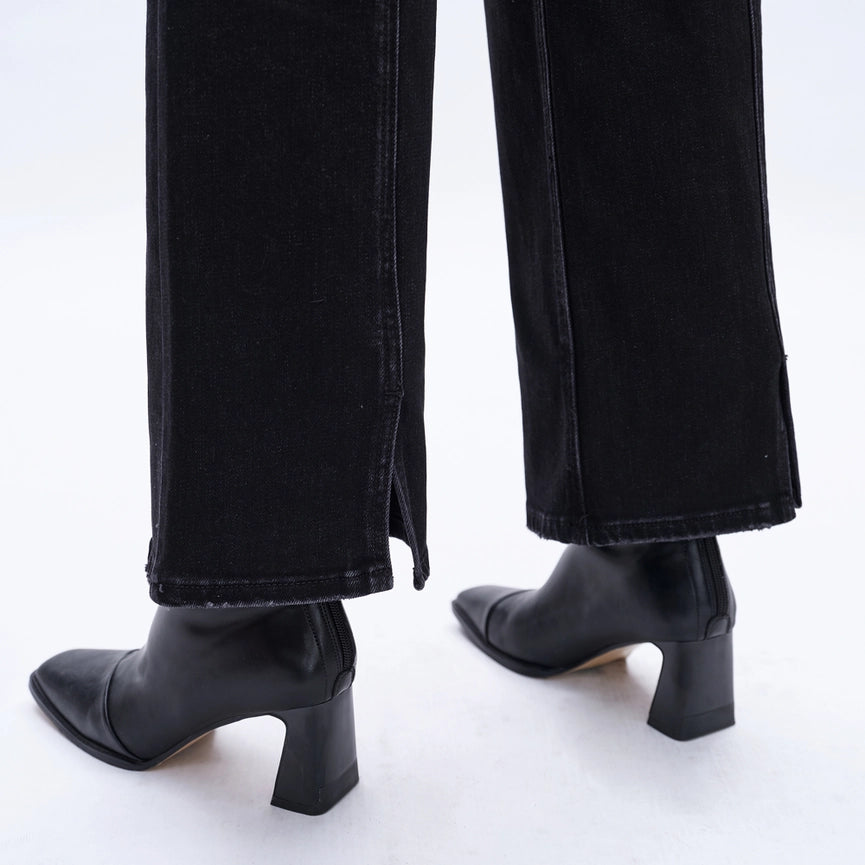Super High Rise Wide Leg Jeans(Finished Hem,Slit) BLACK-Jeans-BAYEAS-26-BLACK-Urbanheer