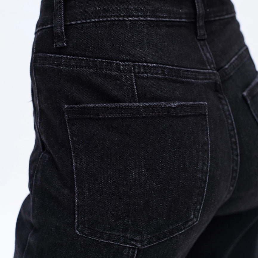 Super High Rise Wide Leg Jeans(Finished Hem,Slit) BLACK-Jeans-BAYEAS-26-BLACK-Urbanheer