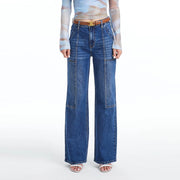 Super High Rise Wide Leg Jeans(Finished Hem,Slit) DEEP SEA-Jeans-BAYEAS-24-DEEP SEA-Urbanheer