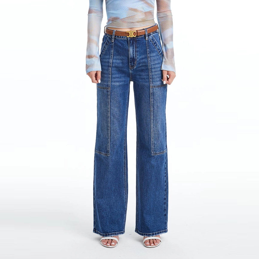 Super High Rise Wide Leg Jeans(Finished Hem,Slit) DEEP SEA-Jeans-BAYEAS-24-DEEP SEA-Urbanheer