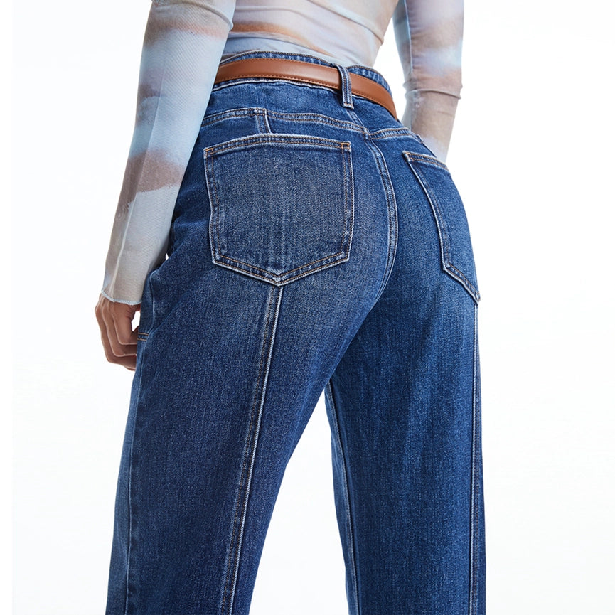 Super High Rise Wide Leg Jeans(Finished Hem,Slit) DEEP SEA-Jeans-BAYEAS-24-DEEP SEA-Urbanheer