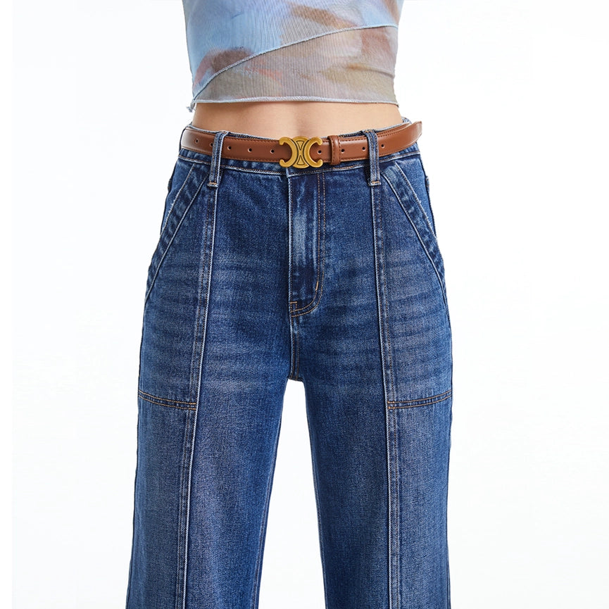 Super High Rise Wide Leg Jeans(Finished Hem,Slit) DEEP SEA-Jeans-BAYEAS-24-DEEP SEA-Urbanheer