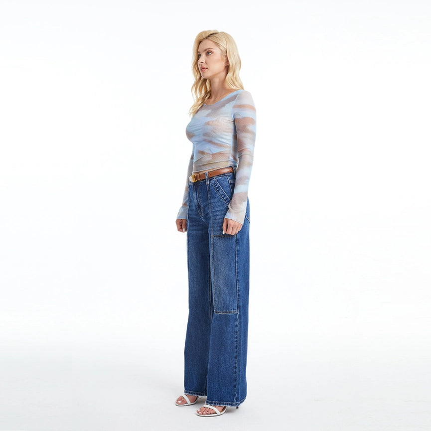 Super High Rise Wide Leg Jeans(Finished Hem,Slit) DEEP SEA-Jeans-BAYEAS-24-DEEP SEA-Urbanheer