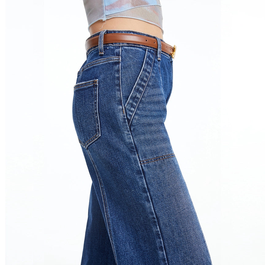 Super High Rise Wide Leg Jeans(Finished Hem,Slit) DEEP SEA-Jeans-BAYEAS-24-DEEP SEA-Urbanheer