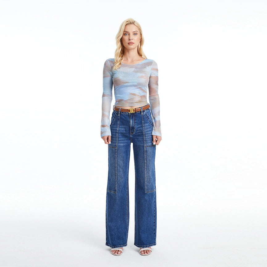 Super High Rise Wide Leg Jeans(Finished Hem,Slit) DEEP SEA-Jeans-BAYEAS-24-DEEP SEA-Urbanheer