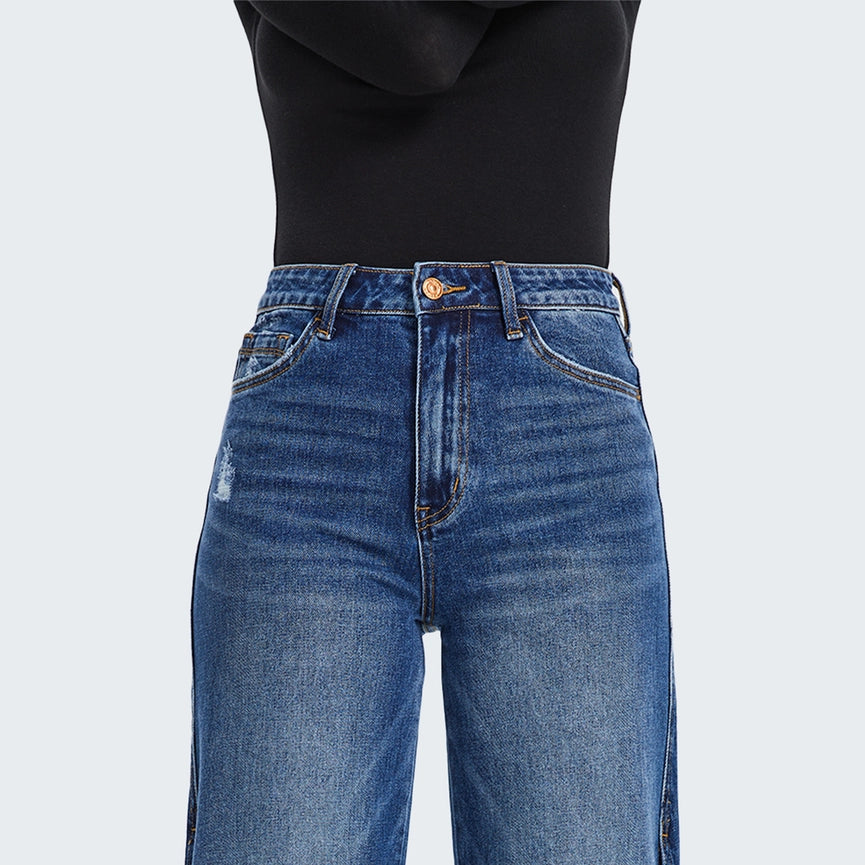 Super High Rise Wide Leg Jeans(Finished Hem,Slit) LOVELY-Jeans-BAYEAS-25-LOVELY-Urbanheer