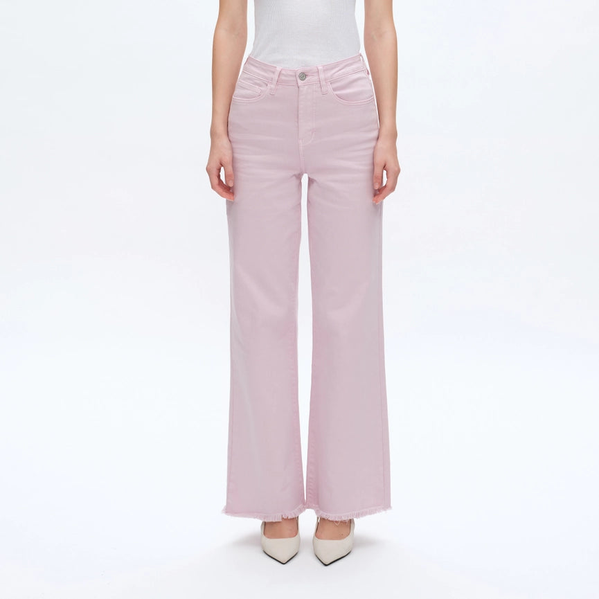 Super High Rise Wide Leg Twill Pants with Raw Hem LIGHT PURPLE-Pants-BAYEAS-24-LIGHT PURPLE-Urbanheer