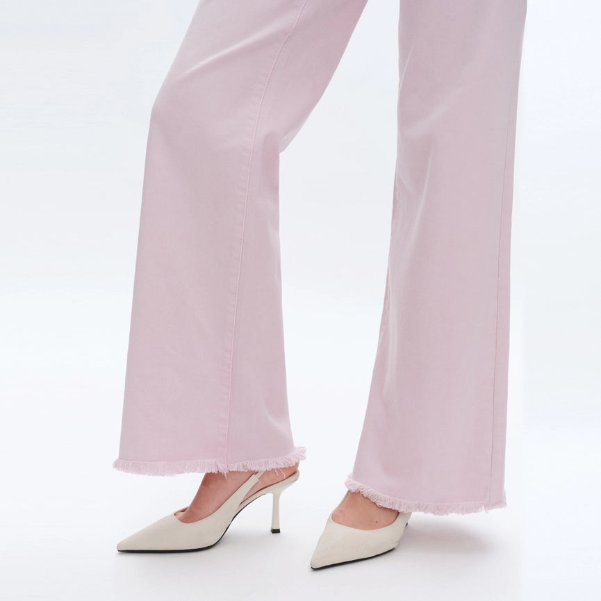 Super High Rise Wide Leg Twill Pants with Raw Hem LIGHT PURPLE-Pants-BAYEAS-24-LIGHT PURPLE-Urbanheer