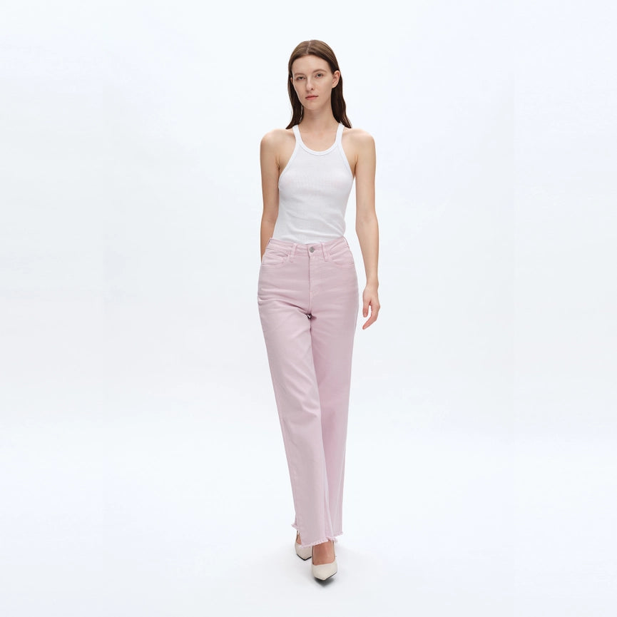 Super High Rise Wide Leg Twill Pants with Raw Hem LIGHT PURPLE-Pants-BAYEAS-24-LIGHT PURPLE-Urbanheer