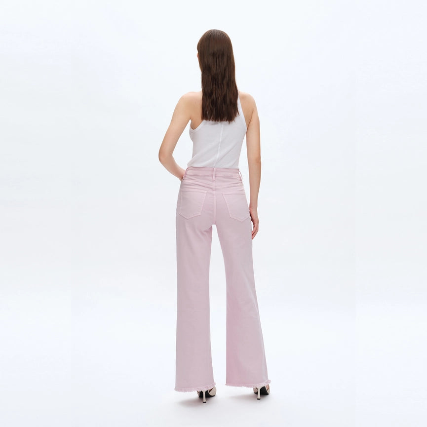 Super High Rise Wide Leg Twill Pants with Raw Hem LIGHT PURPLE-Pants-BAYEAS-24-LIGHT PURPLE-Urbanheer