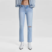 Super Low Rise Straight Jeans with Finished Hem SKY BLUE-Jeans-BAYEAS-24-SKY BLUE-Urbanheer