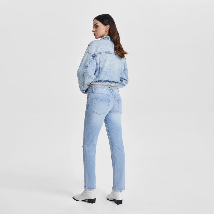 Super Low Rise Straight Jeans with Finished Hem SKY BLUE-Jeans-BAYEAS-24-SKY BLUE-Urbanheer