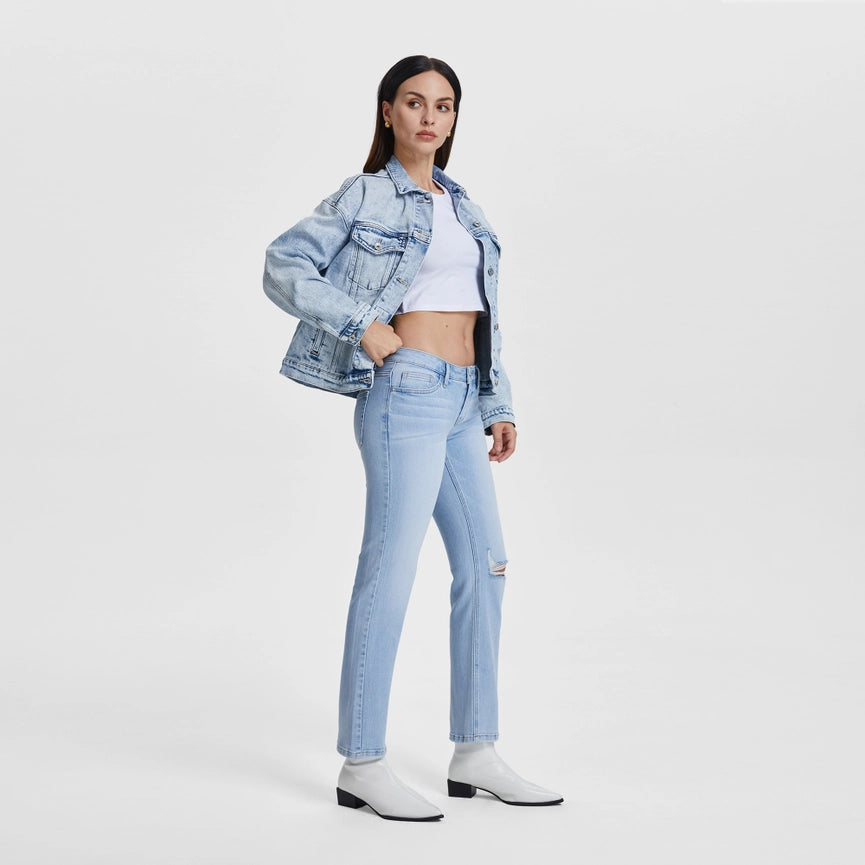 Super Low Rise Straight Jeans with Finished Hem SKY BLUE-Jeans-BAYEAS-24-SKY BLUE-Urbanheer