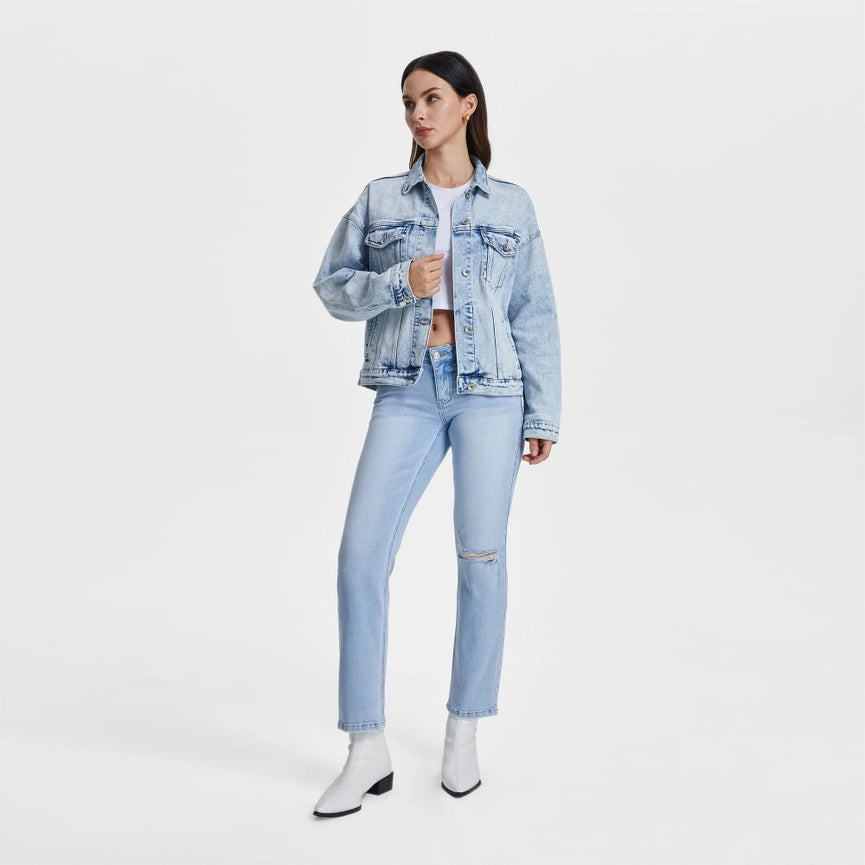 Super Low Rise Straight Jeans with Finished Hem SKY BLUE-Jeans-BAYEAS-24-SKY BLUE-Urbanheer