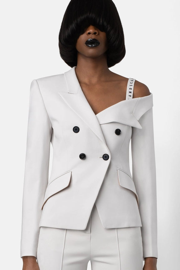 Super Matte Jersey Off One Shoulder Blazer - Bone-Blazer-Landscape-0-bone-Urbanheer