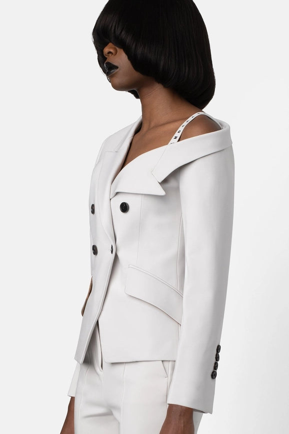 Super Matte Jersey Off One Shoulder Blazer - Bone-Blazer-Landscape-0-bone-Urbanheer