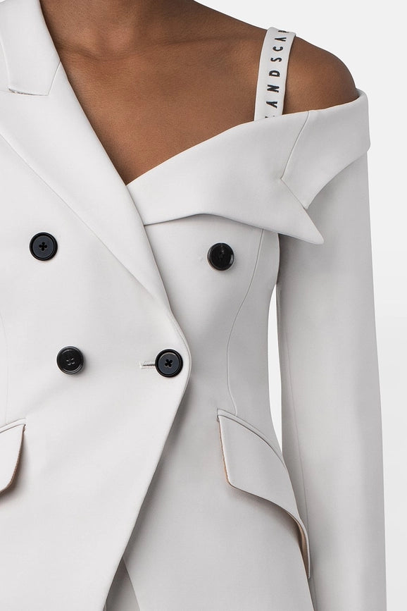 Super Matte Jersey Off One Shoulder Blazer - Bone-Blazer-Landscape-0-bone-Urbanheer