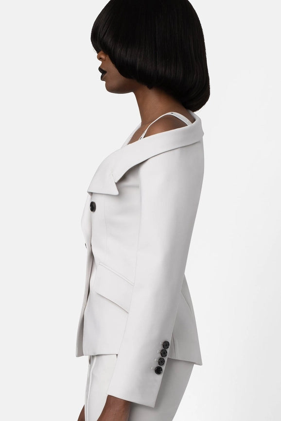 Super Matte Jersey Off One Shoulder Blazer - Bone-Blazer-Landscape-0-bone-Urbanheer