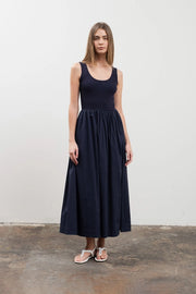 Sweater Knit Tank Top Mixed Media Midi Dress NAVY-Dress-Moon River-XS-NAVY-Urbanheer