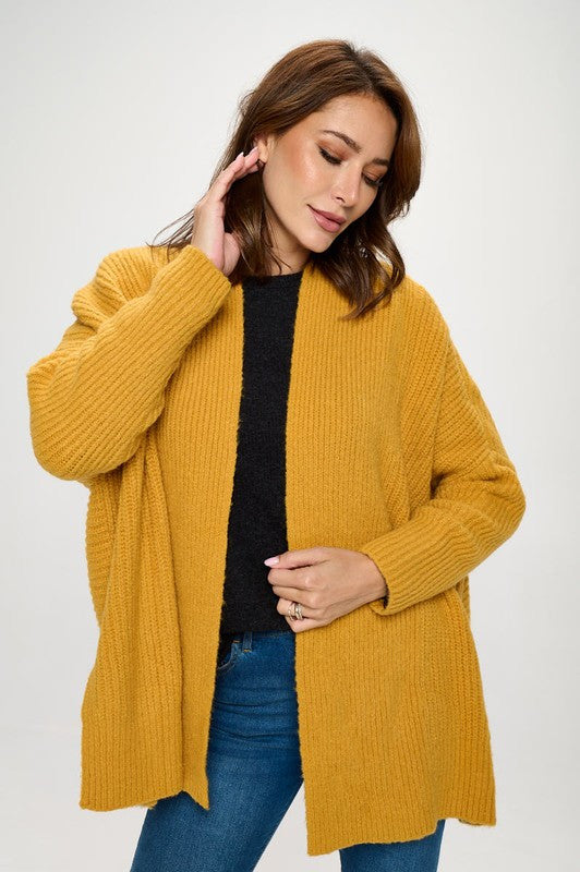 Sweater Open Front Kimono Cardigan-Cardigans-Reneecollection-Small-MUSTARD-Urbanheer