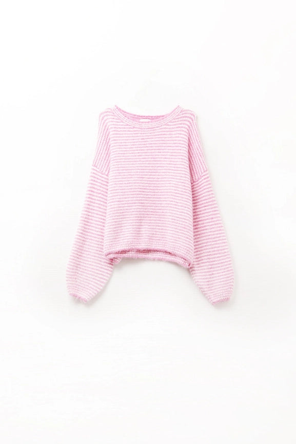 Sweater in Pink with White Stripes-Sweater-Q2-One Size-PINK-Urbanheer