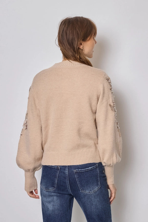 Sweater with Beaded Sleeves Beige-Sweater-Frime-Beige-Urbanheer