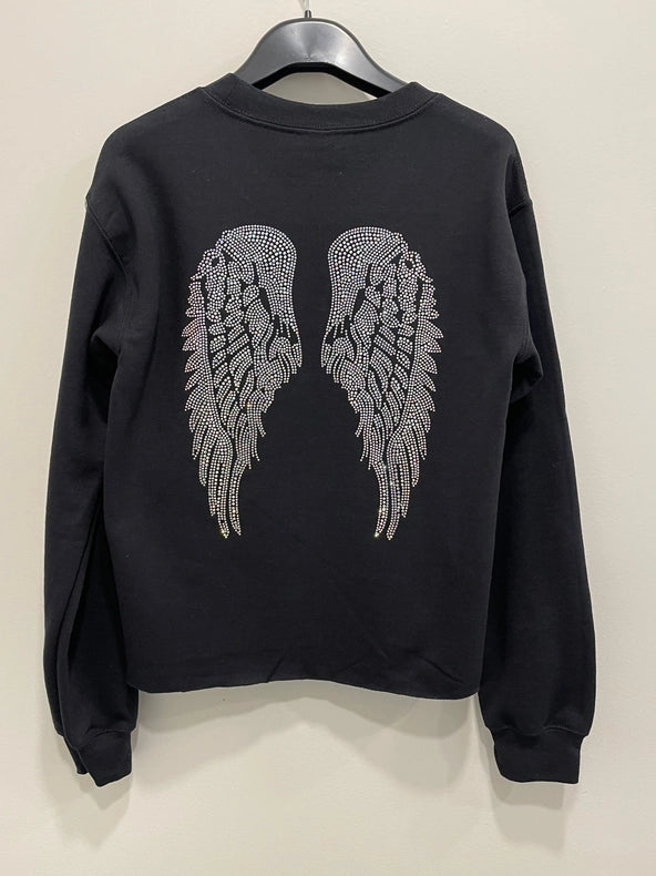 Sweatshirt, Crewneck Black, Iridescent Angel Wings On Back-Sweatshirt-Moving Forward Designs-XS-Urbanheer