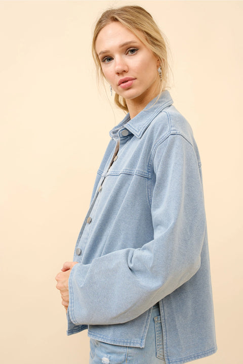 Sweatshirt Denim Wash Shirt Jacket - Light Denim