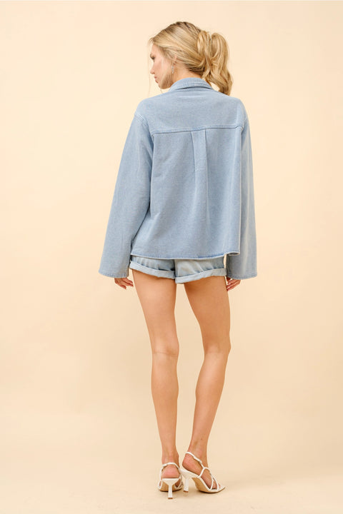 Sweatshirt Denim Wash Shirt Jacket - Light Denim