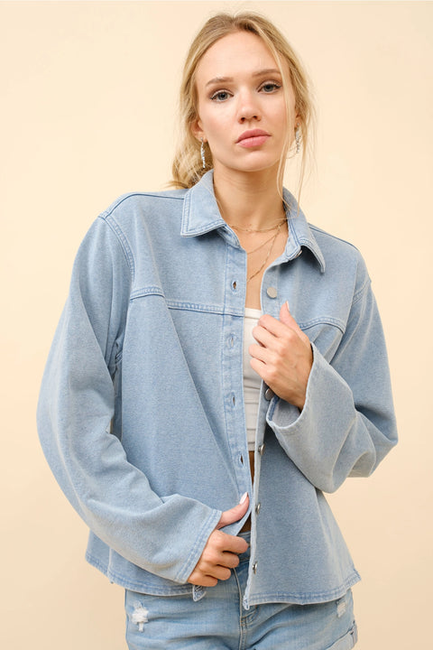 Sweatshirt Denim Wash Shirt Jacket - Light Denim