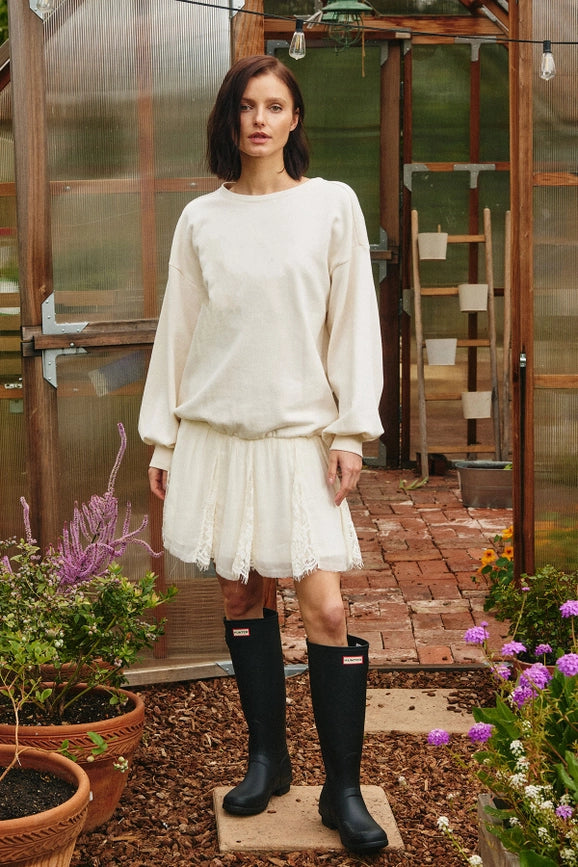 Sweatshirt Two-in-One Mini Dress-Dress-Lara Daisy-S-Cream-Urbanheer