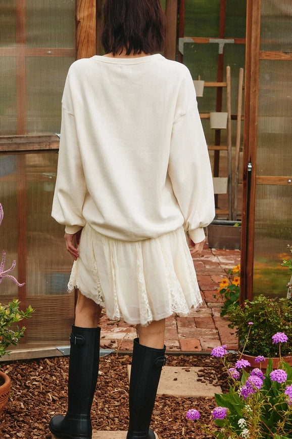 Sweatshirt Two-in-One Mini Dress-Dress-Lara Daisy-S-Cream-Urbanheer