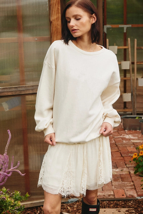 Sweatshirt Two-in-One Mini Dress-Dress-Lara Daisy-S-Cream-Urbanheer