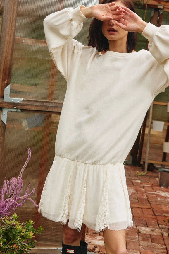 Sweatshirt Two-in-One Mini Dress-Dress-Lara Daisy-S-Cream-Urbanheer