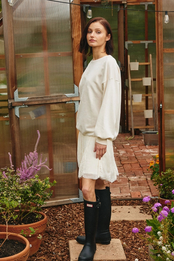 Sweatshirt Two-in-One Mini Dress-Dress-Lara Daisy-S-Cream-Urbanheer