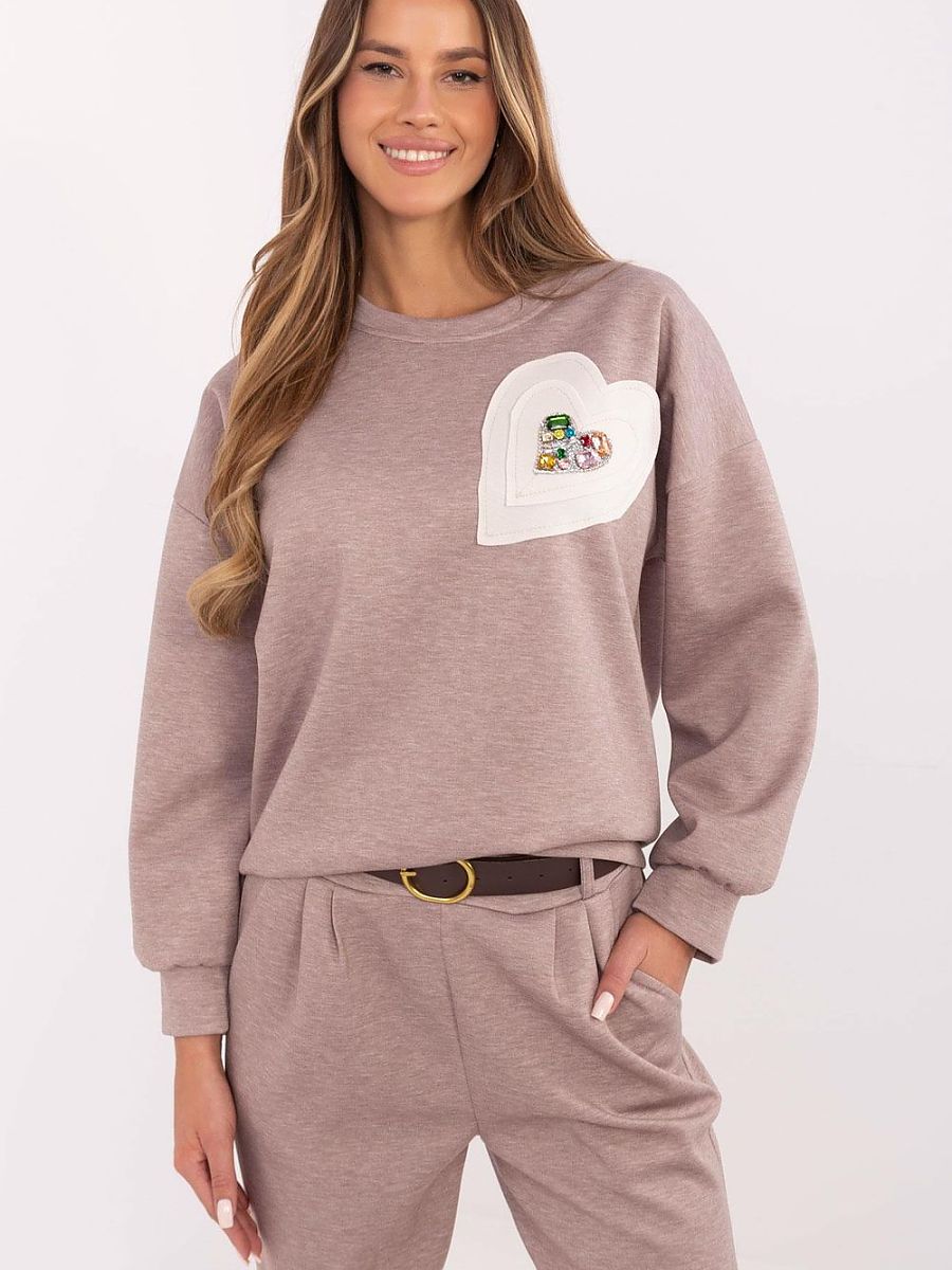 Sweatshirt model 207030 Italy Moda-Sweatshirts for Women-Italy Moda-beige-one-size-fits-all-Urbanheer