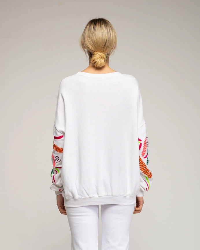 Sweatshirt with Embroidery On the Sleeves-Sweatshirt-Tantra-YOUR-White-Urbanheer
