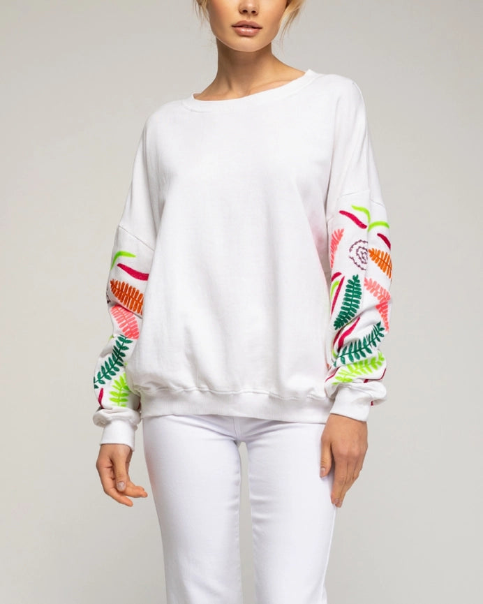 Sweatshirt with Embroidery On the Sleeves-Sweatshirt-Tantra-YOUR-White-Urbanheer