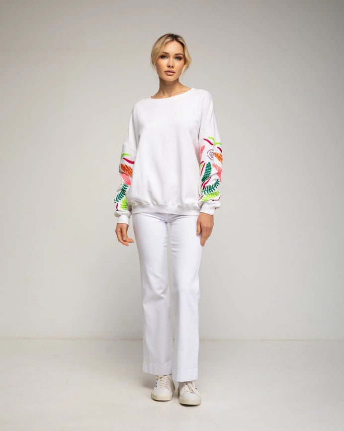 Sweatshirt with Embroidery On the Sleeves-Sweatshirt-Tantra-YOUR-White-Urbanheer