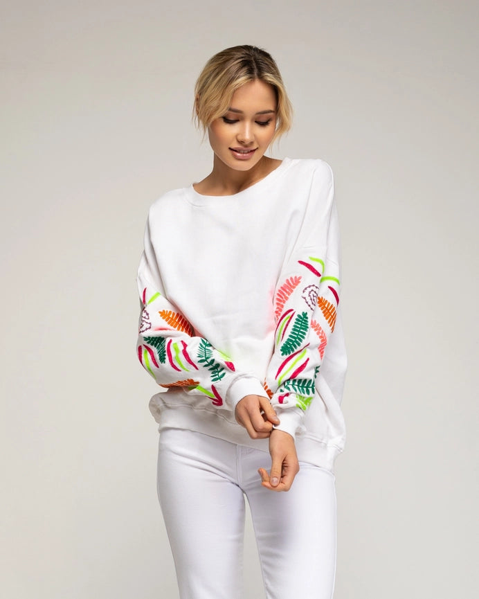 Sweatshirt with Embroidery On the Sleeves-Sweatshirt-Tantra-YOUR-White-Urbanheer