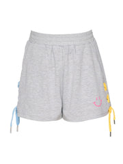 Sweatshorts w/ Smiley Studs & Side Drawstrings-Sweatshorts-Hannah Banana-4-GRAY-Urbanheer