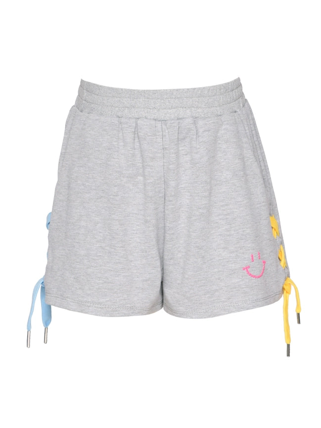 Sweatshorts w/ Smiley Studs & Side Drawstrings-Sweatshorts-Hannah Banana-4-GRAY-Urbanheer