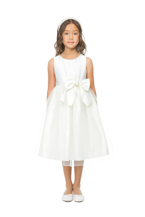 Sweet Kids, Inc. - SK781 - satin and tulle with pearl & bow accent: Ivory / 7