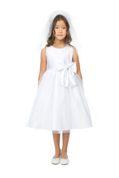 Sweet Kids, Inc. - SK781 - satin and tulle with pearl & bow accent: Ivory / 7