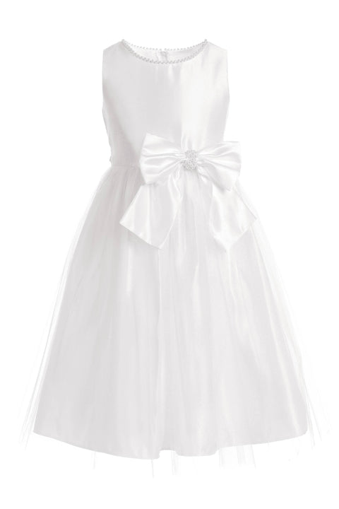 Sweet Kids, Inc. - SK781 - satin and tulle with pearl & bow accent: Ivory / 7