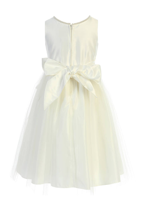 Sweet Kids, Inc. - SK781 - satin and tulle with pearl & bow accent: Ivory / 7