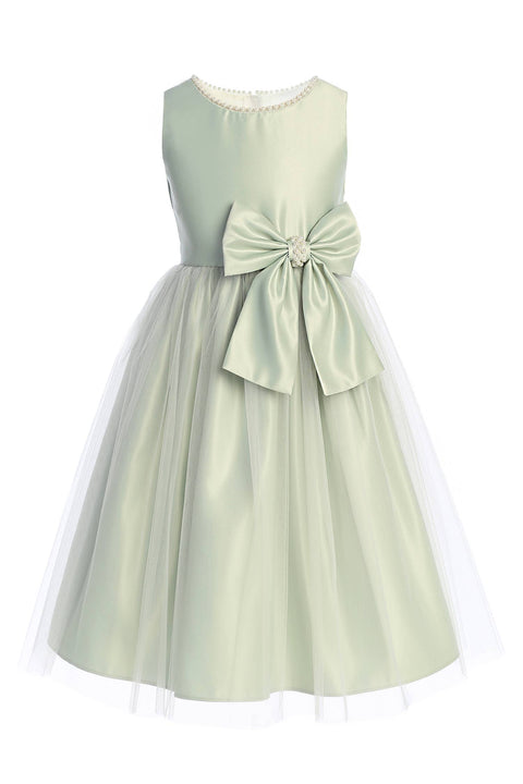 Sweet Kids, Inc. - SK781 - satin and tulle with pearl & bow accent: Ivory / 7